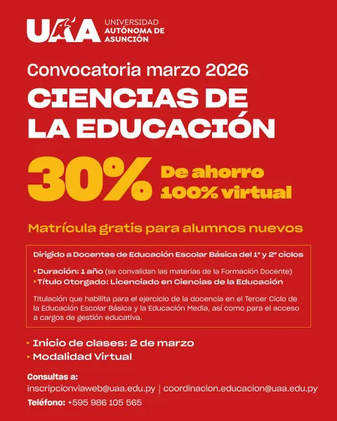 Convocatoria 2026: Licenciado en Ciencias de la Educación en modalidad 100% virtual
