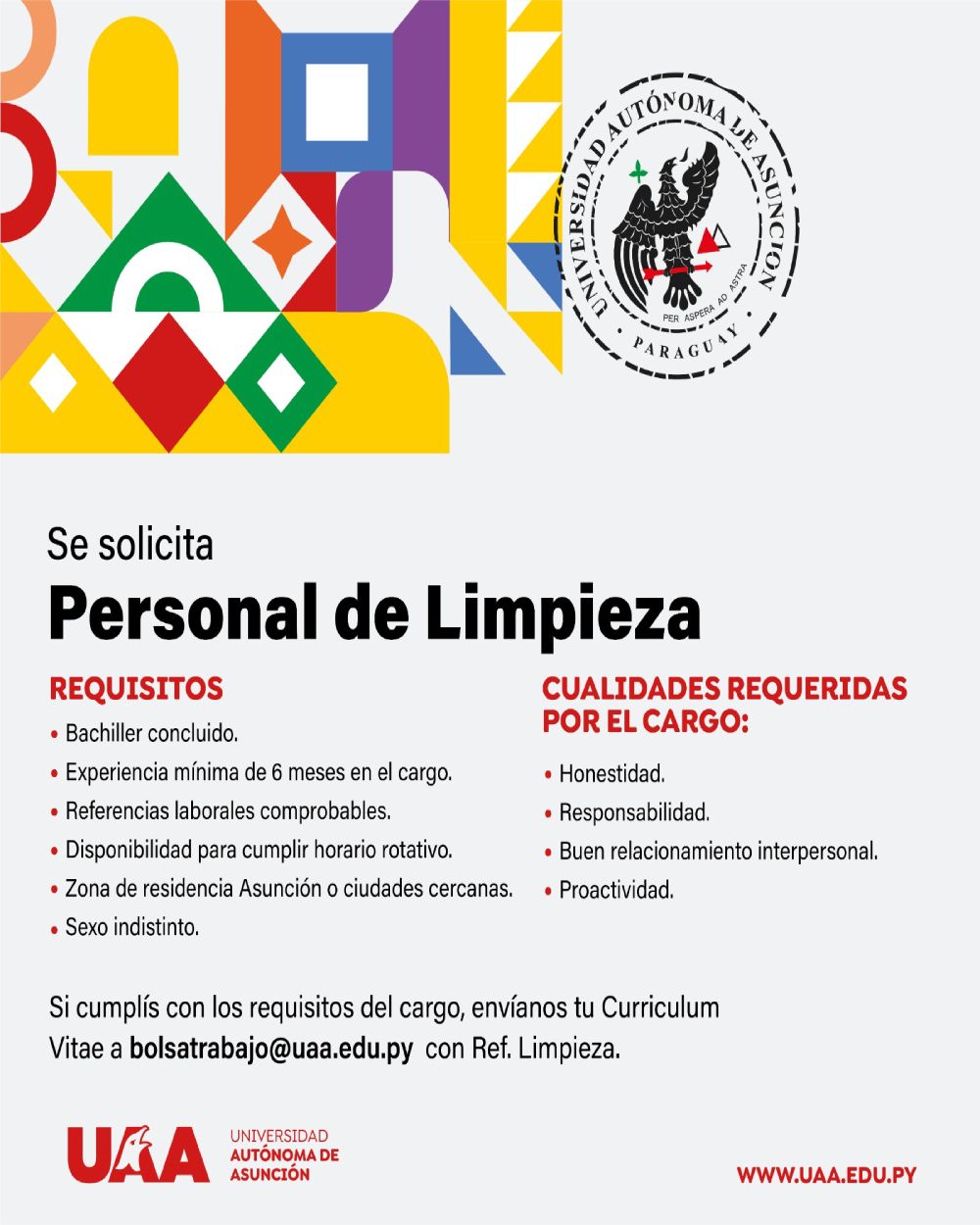 Se solicita Personal de Limpieza
