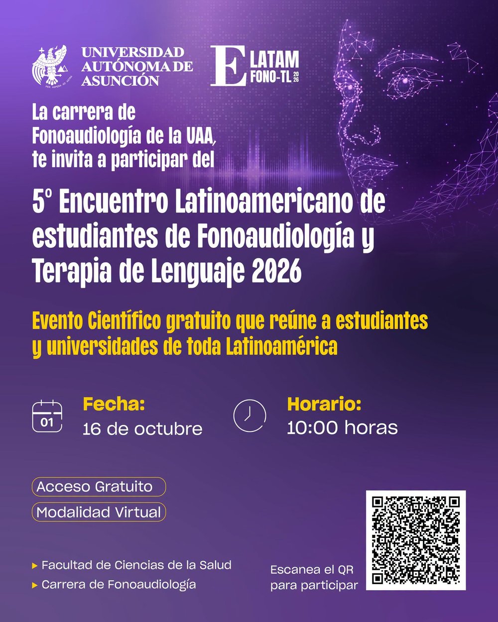 Afiche del 5º Encuentro Latinoamericano de estudiantes de Fonoaudiología y Terapia de Lenguaje 2026