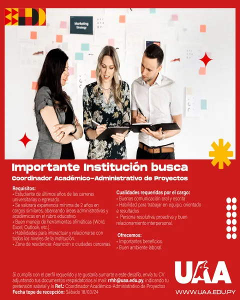 Importante Institución busca Coordinador Académico-Administrativo de Proyectos