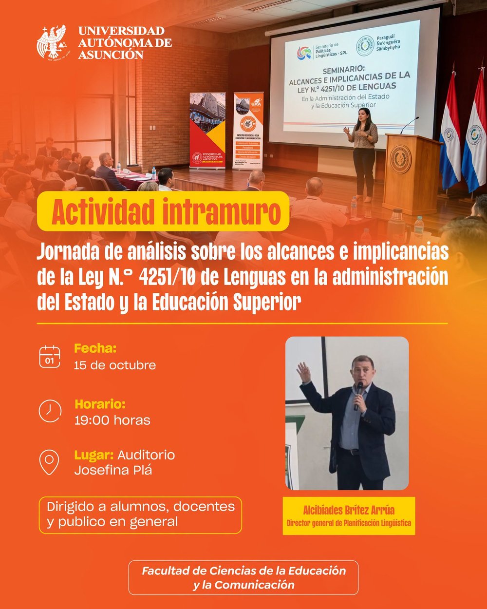Afiche de la Jornada de an&aacute;lisis sobre los alcances e implicancias de la Ley N.&ordm; 4251/10 de Lenguas