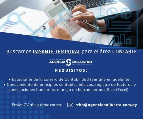 Pasante Temporal para el Área Contable