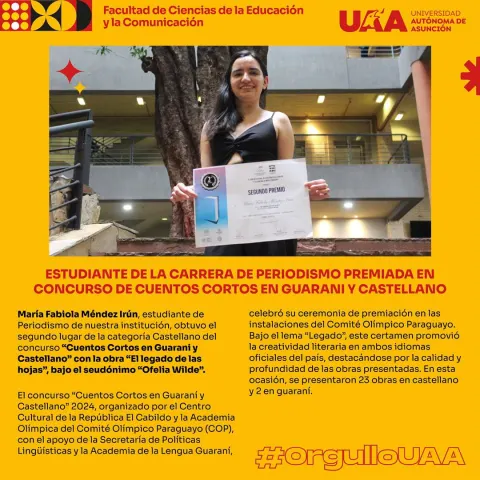 Estudiante De La Carrera De Periodismo Premiada En Concurso De Cuentos Cortos En Guarani Y Castellano