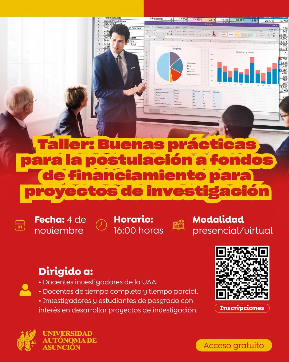 Afiche del taller Buenas prácticas para la postulación a fondos de financiamiento para proyectos de investigación