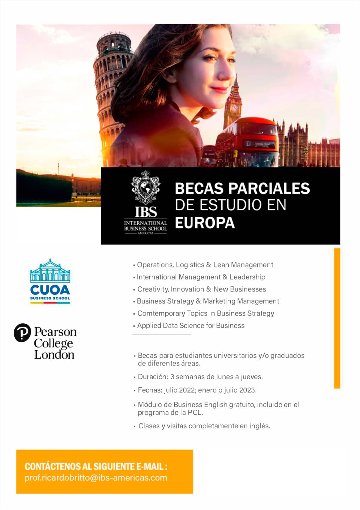 Becas Parciales de Estudios en Europa
