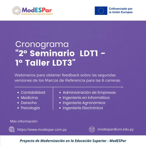 ModESPar - Cronograma 2º Seminario LDT1 – 1º Taller LDT3