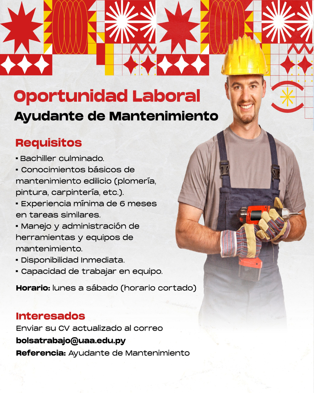 Oportunidad Laboral: Ayudante de Mantenimiento