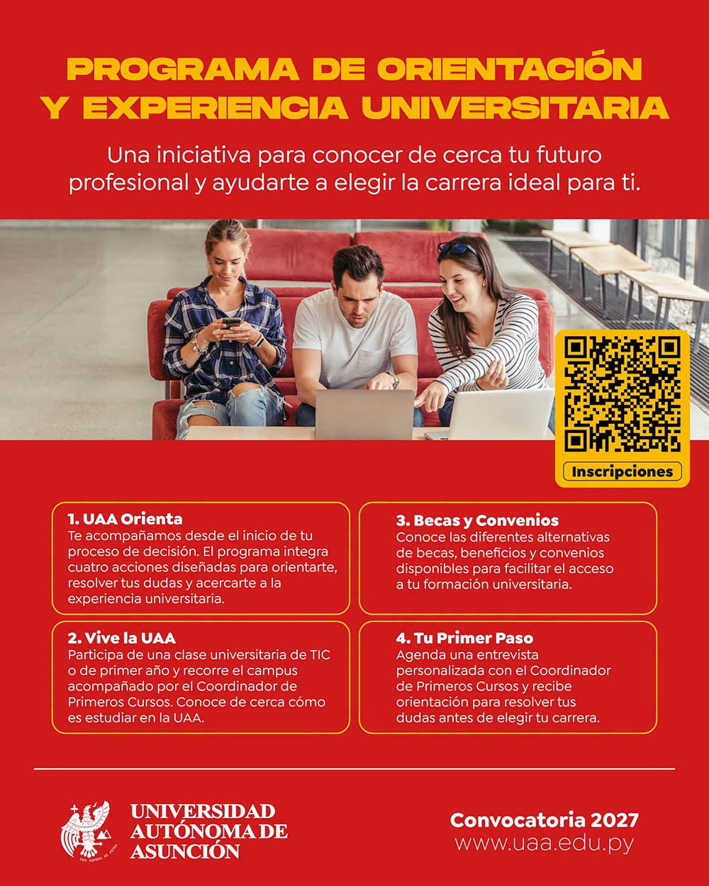 Programa de Orientación y Experiencia Universitaria de la UAA. Convocatoria 2027. Inscripciones mediante código QR.