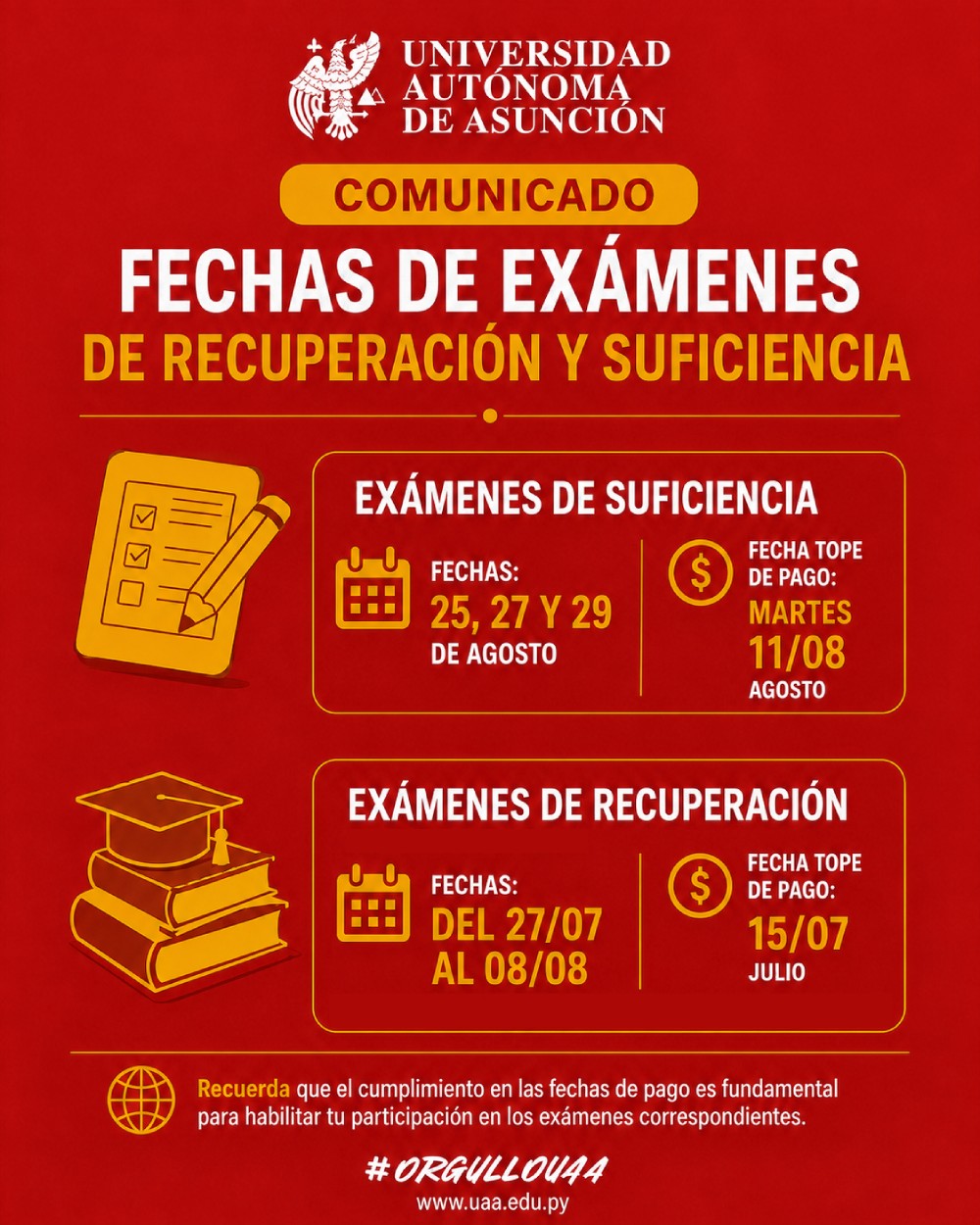 UAA comunica fechas de exámenes de recuperación y suficiencia